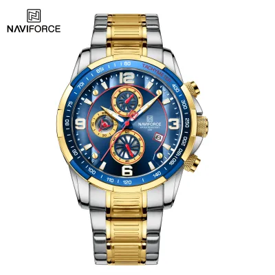 NAVIFORCE NF8020 Men's Luxury Leisure Watch Men's Top Brand Multifunction Sport Men Watch Waterproof Automatic Date Watch Men's - Silver Golden Blue